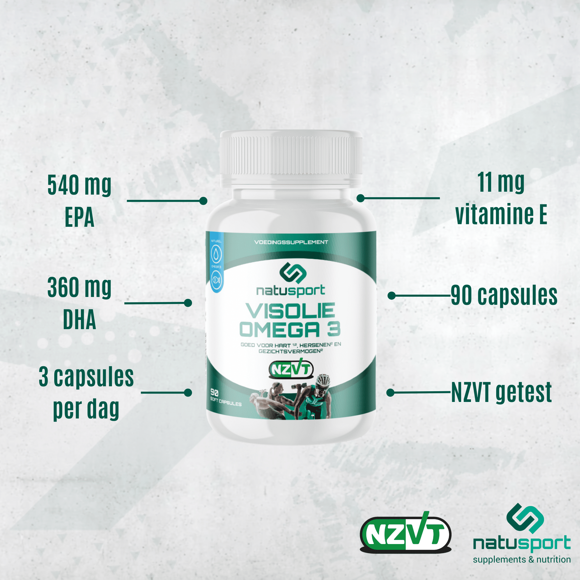 Natusport Visolie Omega-3 met EPA, DHA en vitamine E. NZVT gekeurd