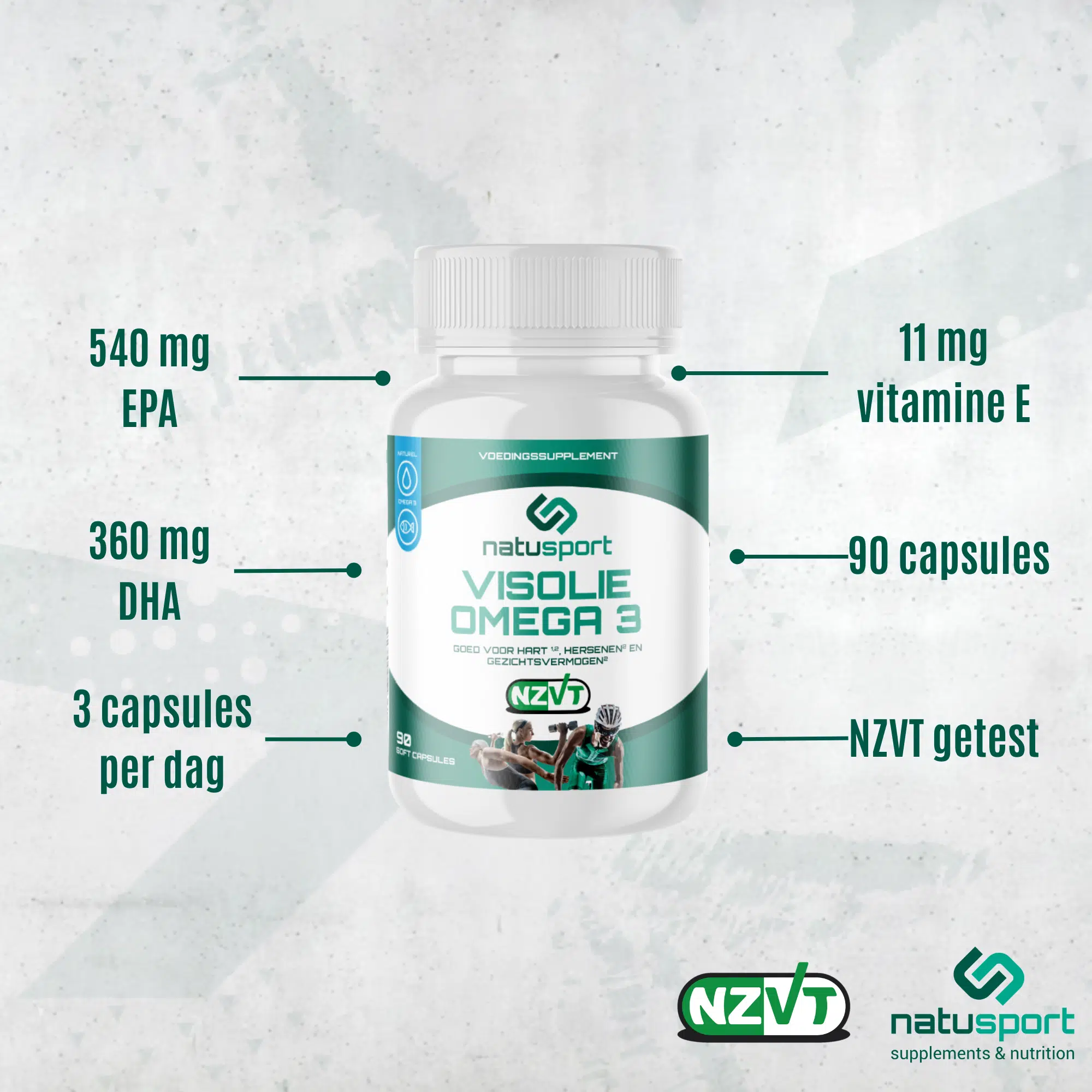 Natusport Visolie Omega-3 met EPA, DHA en vitamine E. NZVT gekeurd