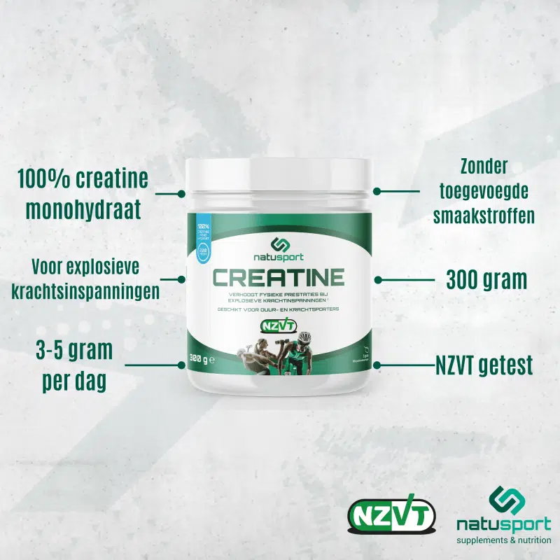 Natusport Creatine voor explosieve krachtsinspanningen en zonder toegevoegde smaakstoffen. NZVT gekeurd