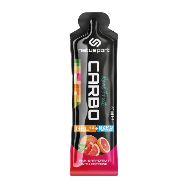 Natusport Real fruit carbo gel pink grapefruit - cafeïne (verpakking)