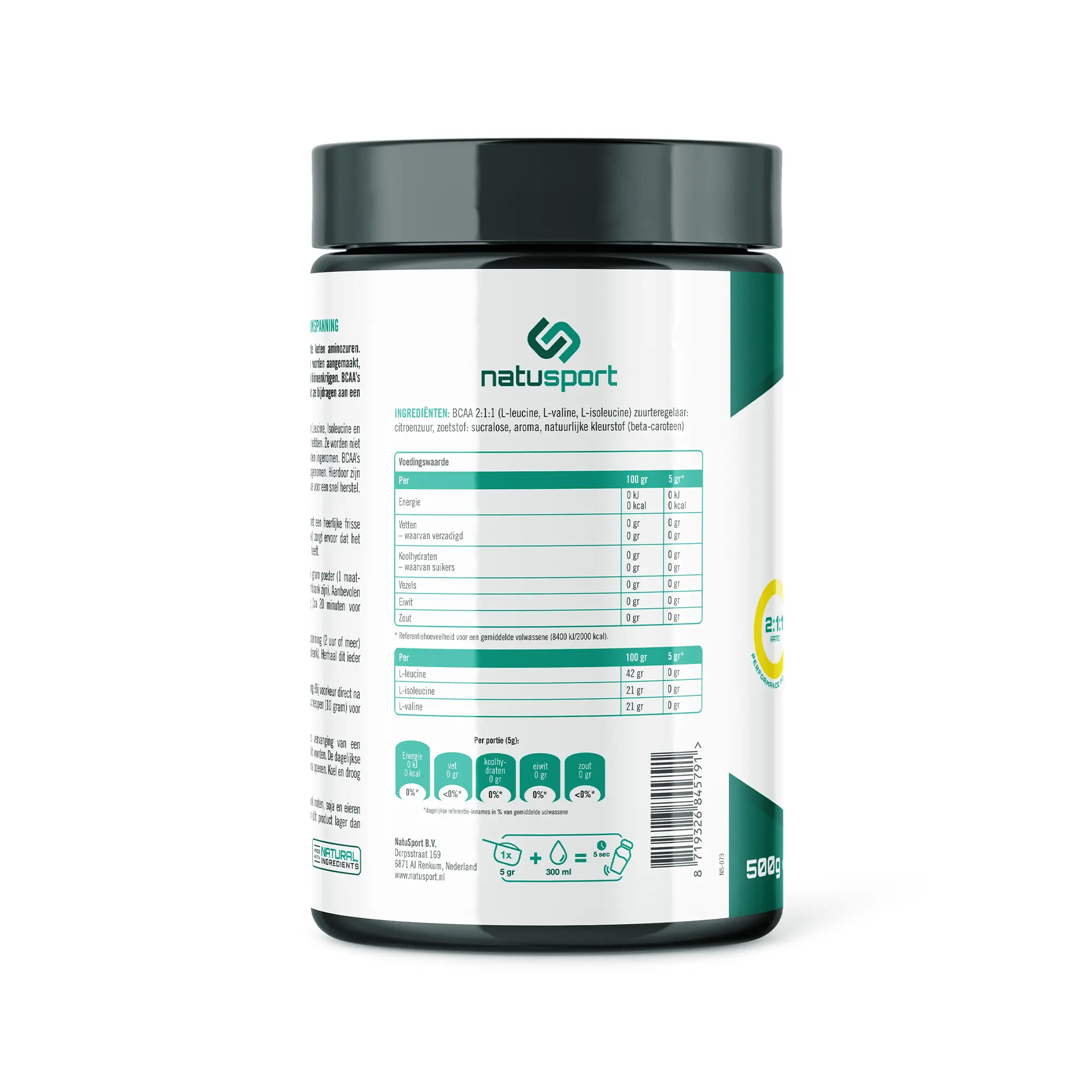 Achterkant verpakking BCAA Poeder Lemon Citrus