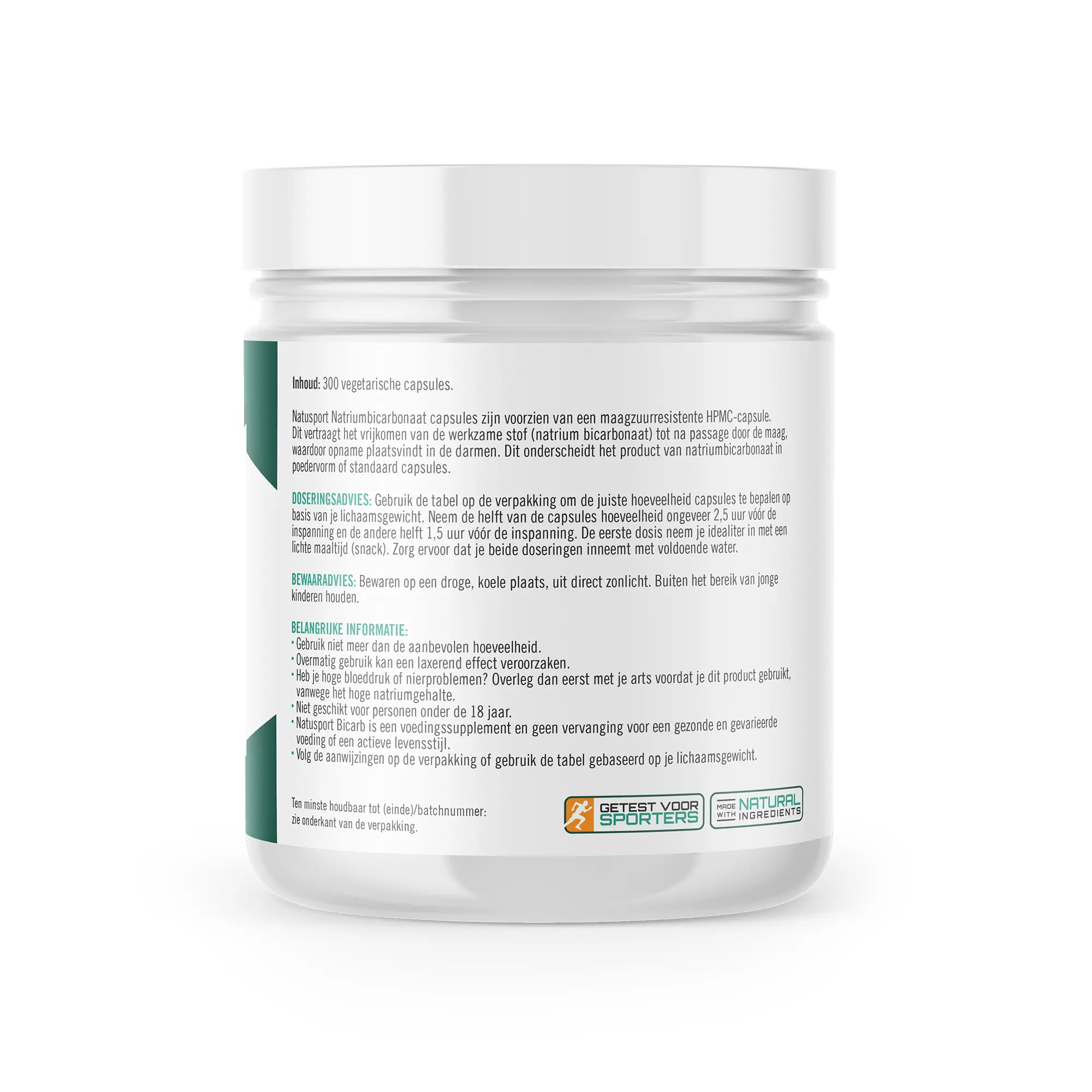 Achterkant verpakking Natusport Bicarb