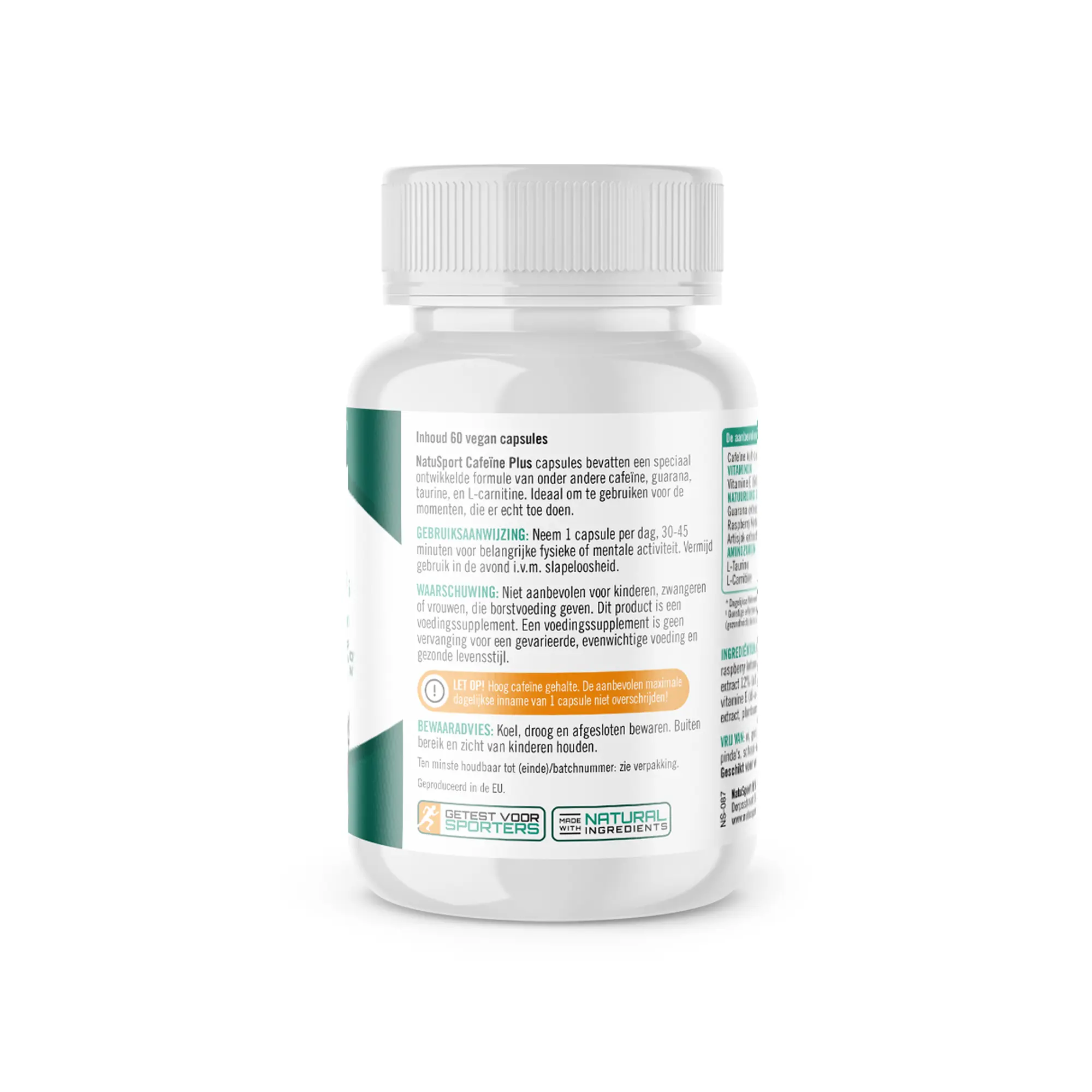Achterkant verpakking Natusport Cafeine plus