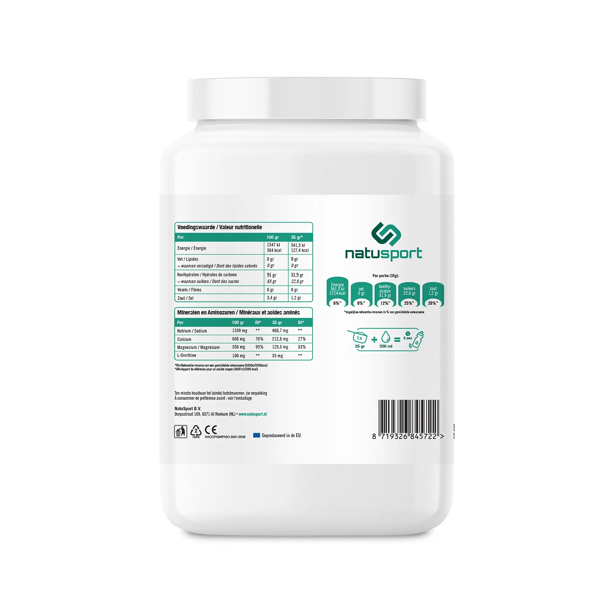 Achterkant verpakking Natusport Carboloader