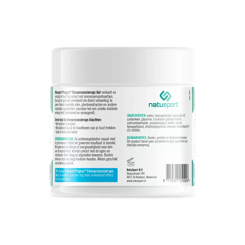 Achterkant verpakking Natusport Eikenprocessierups Gel