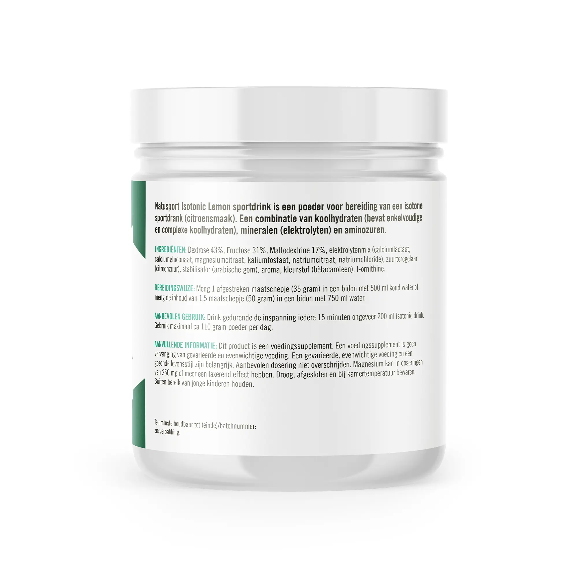 Achterkant verpakking Natusport isotonic Sportdrink Lemon