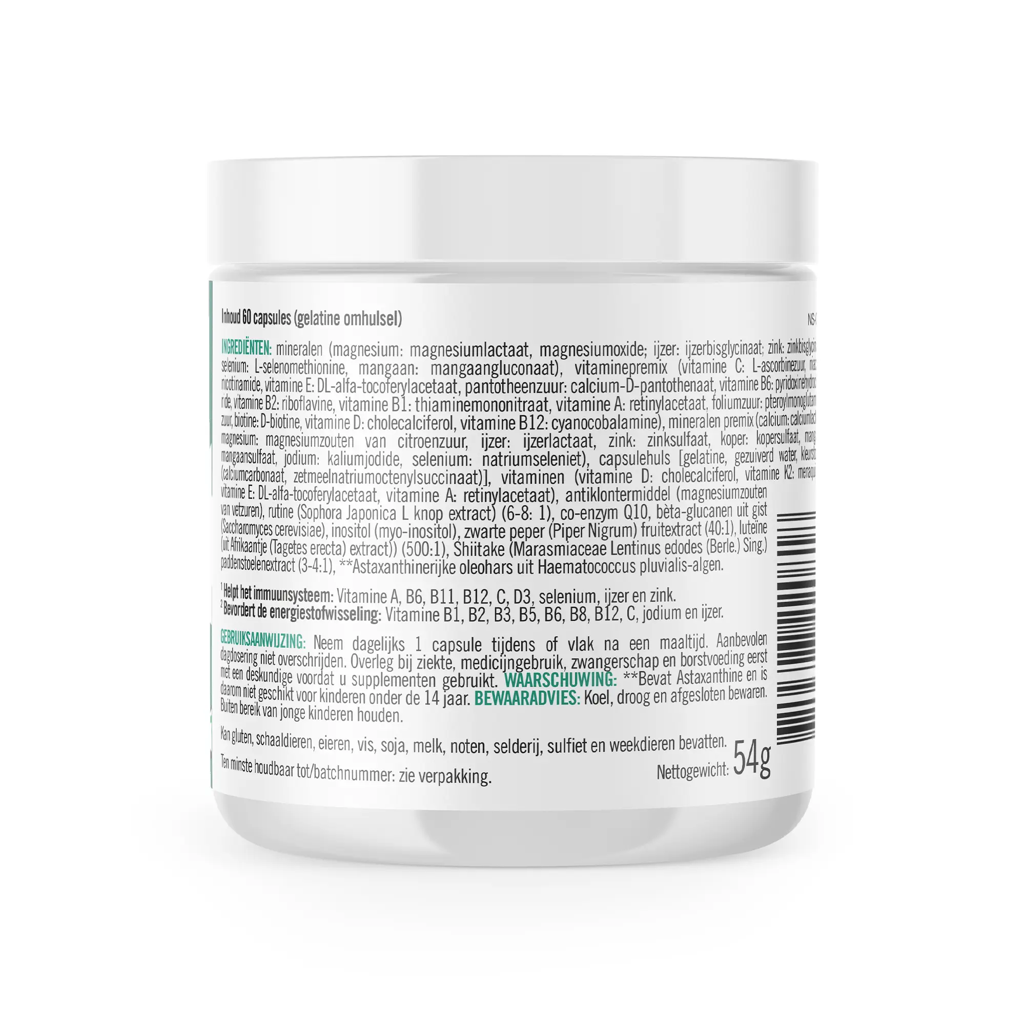 Achterkant verpakking Natusport Multi Sport Gold