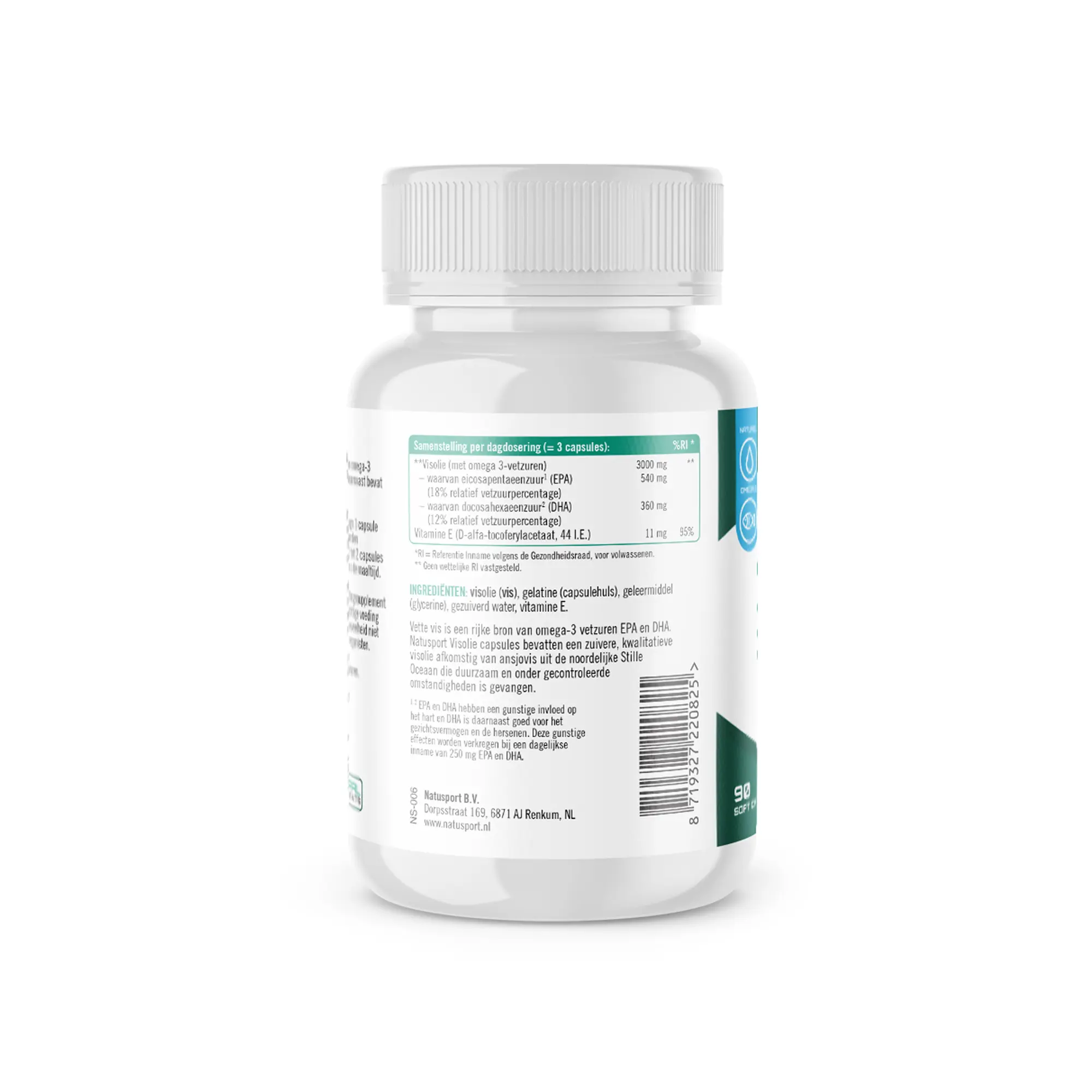 AChterkant verpakking Natusport Visolie Omega 3