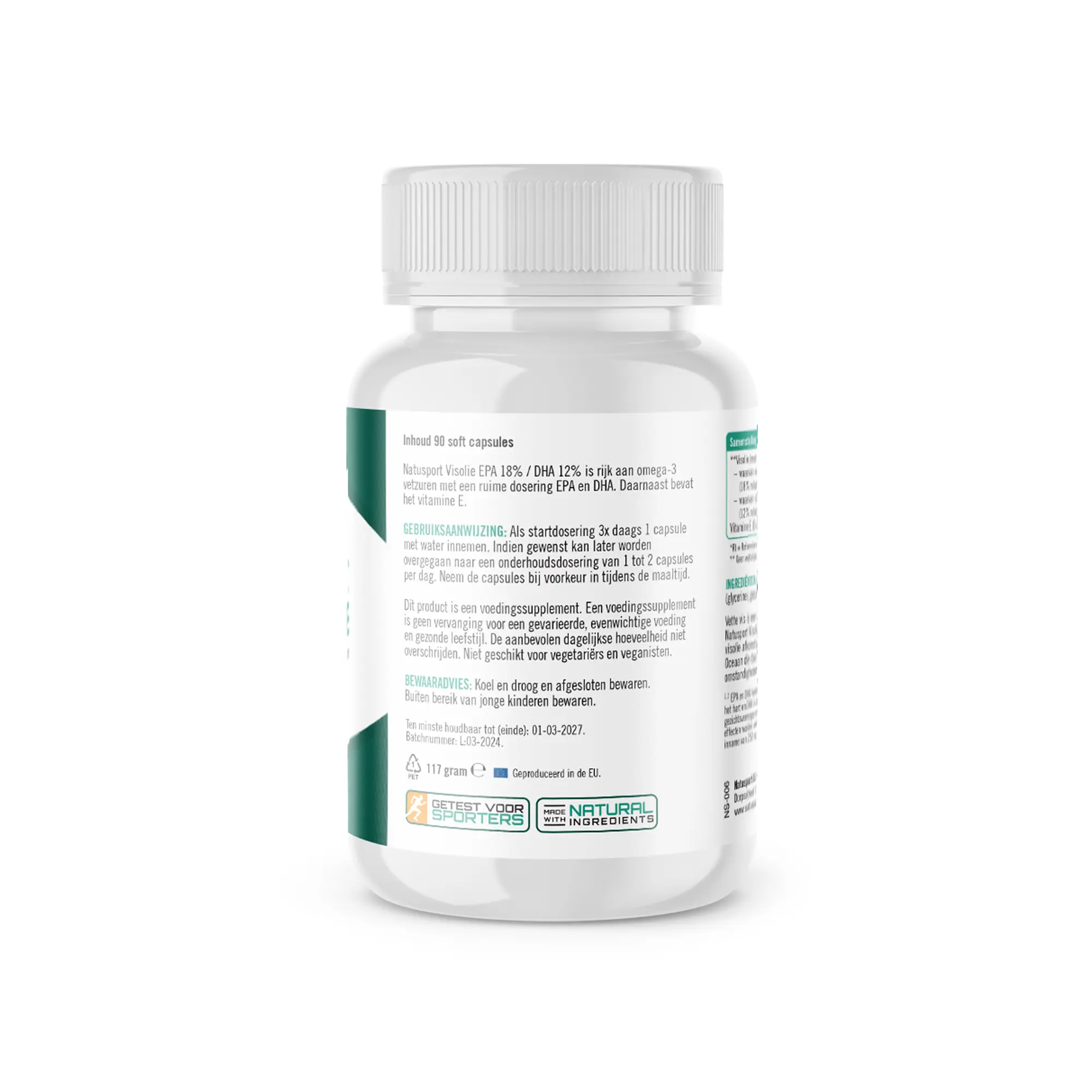 Achterkant verpakking Natusport Visolie Omega 3