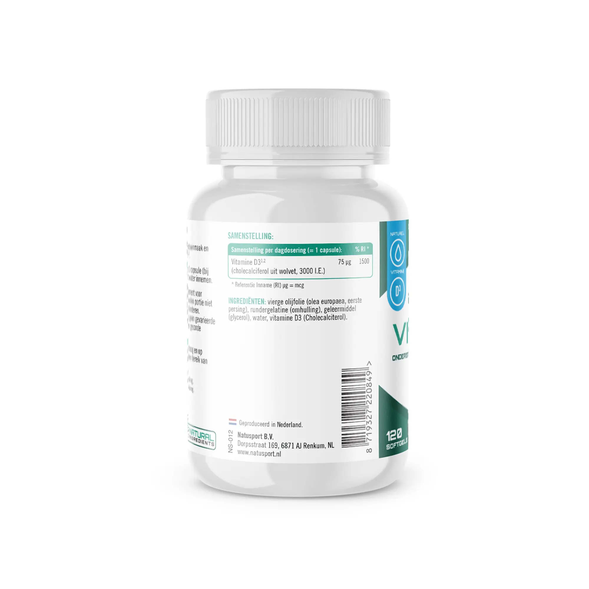 Achterkant verpakking Natusport Vitamine D3