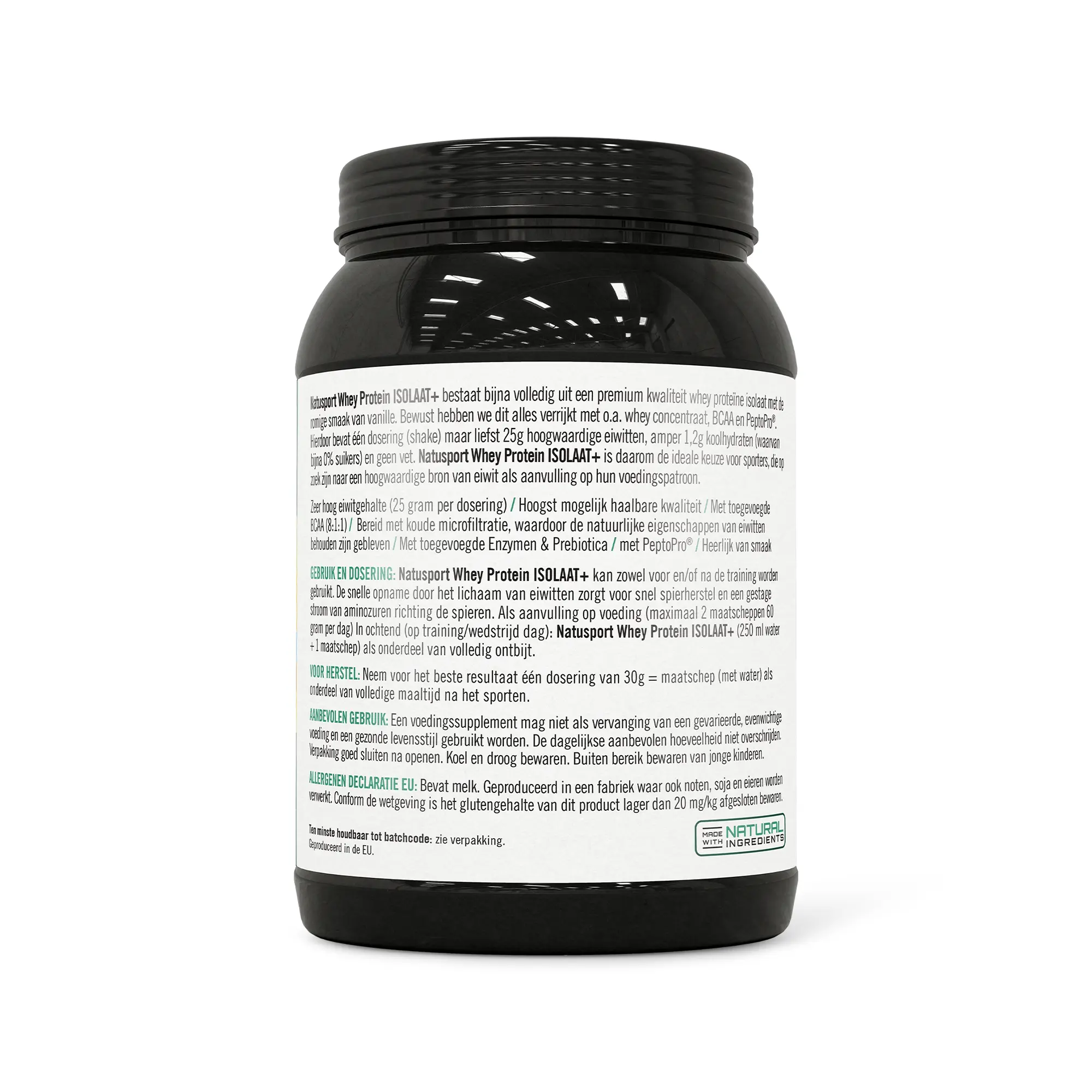 Achterkant verpakking Natusport Whey Protein Isolate Vanille